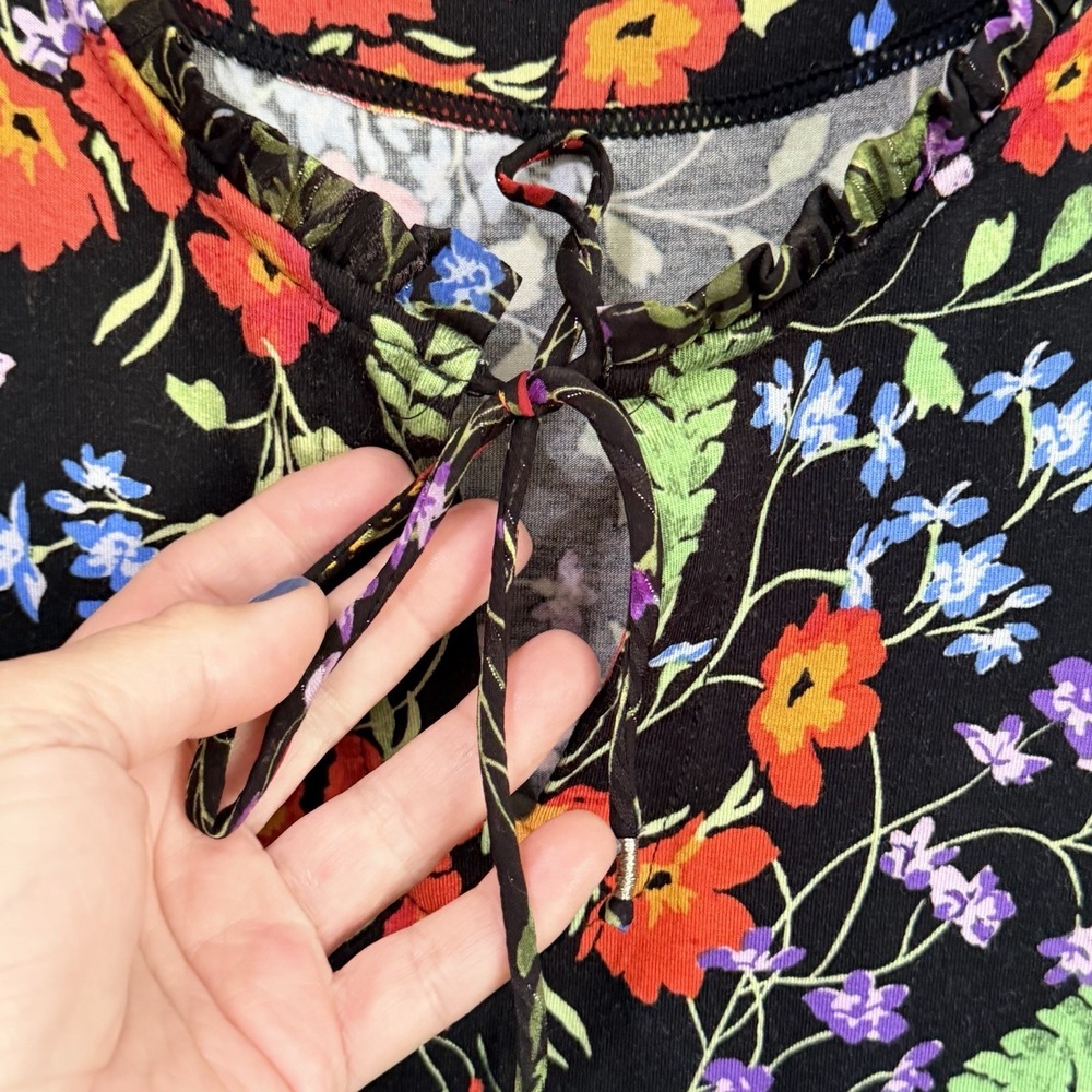 Maeve Anthropologie Jacquin Top XL Floral Popover 3/4 Sleeve Tie Neck Party - Picture 3 of 9